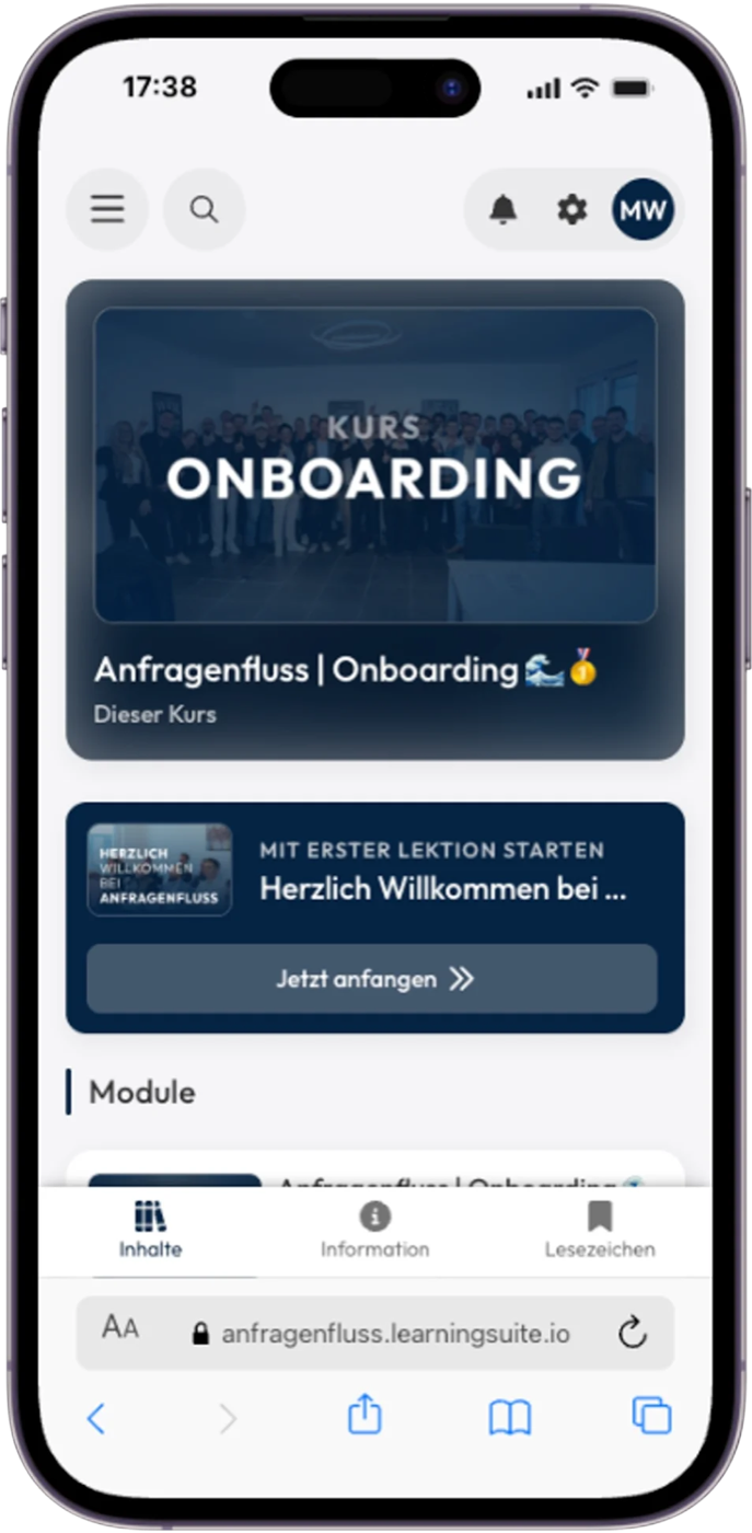 Anfragenfluss Learning-Suite — Kurs-Einstieg auf iPhone